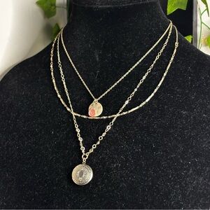 Layered Gold Tone Locket Necklace w/ Crystal Accents | Vintage Inspired